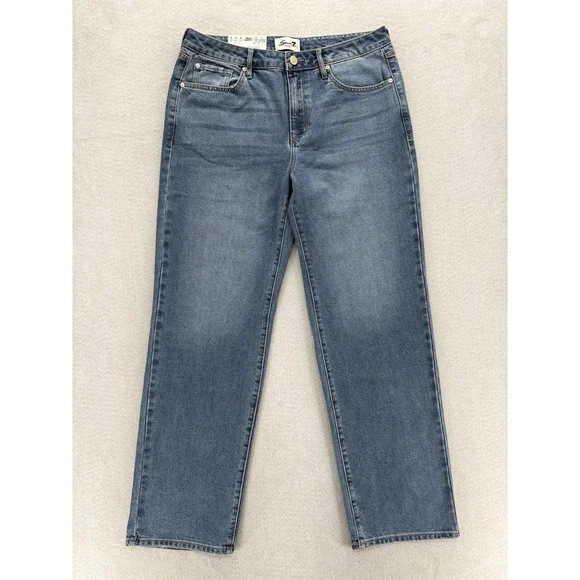Seven7 Loose Straight Jeans Womens 8 Blue Medium Wash High Rise Stretch Baggy - Picture 1 of 13